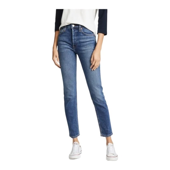 Re/Done High Rise Ankle Crop Stretch Jeans NWT - Picture 1 of 8